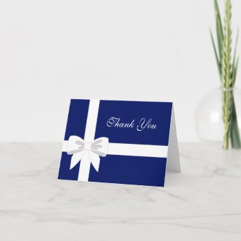 Elegant Navy Blue White Ribbon Thank You by InvitationBlvd at Zazzle