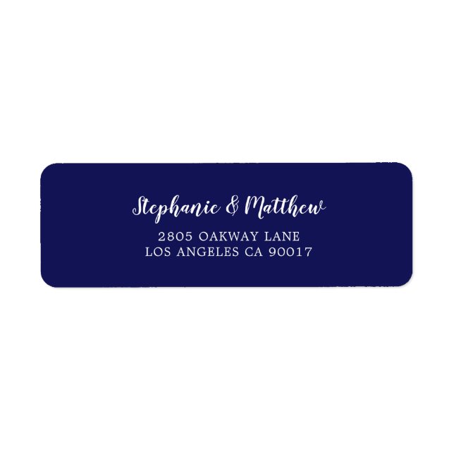 Elegant Navy Blue White Script Wedding Label (Front)