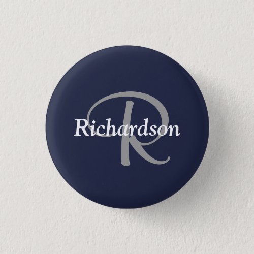 Elegant Navy Blue White Silver Gray Monogrammed Button