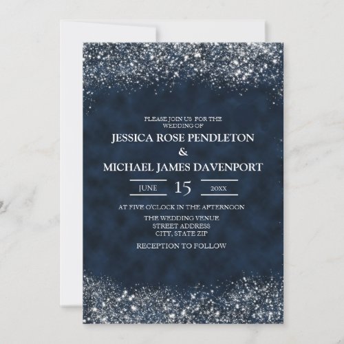 Elegant Navy Blue White Stardust Wedding Invite