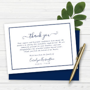 Elegant Navy Blue White Sympathy Thank You Card