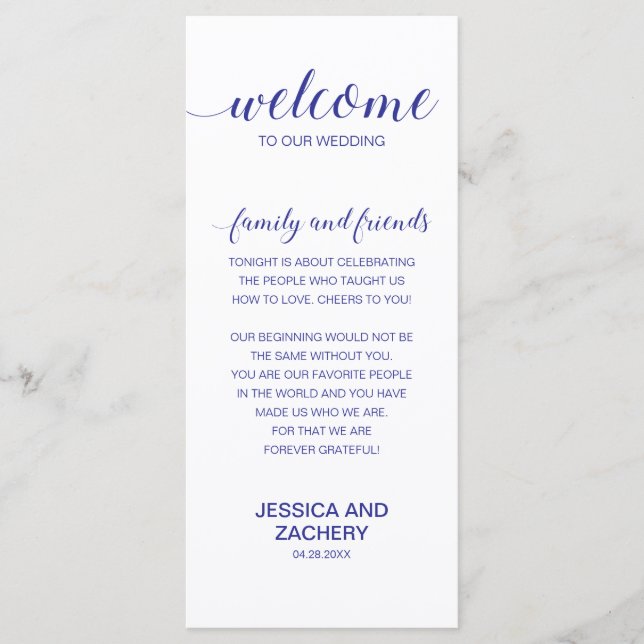 Elegant Navy Blue White Thank You Wedding Guests Program (Front)