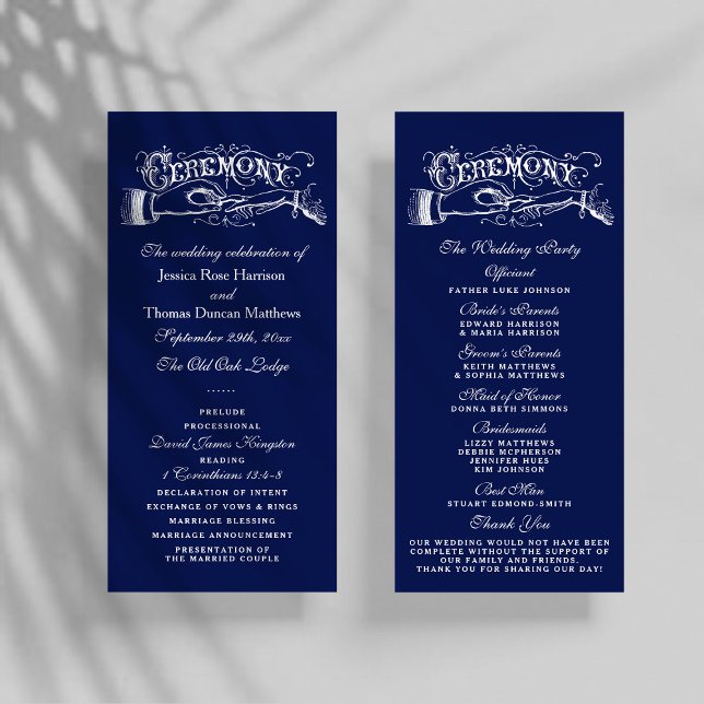 Elegant Navy Blue & White Wedding Ceremony Program (Creator Uploaded)
