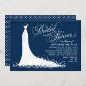 Elegant Navy Blue White Wedding Gown Bridal Shower Invitation (Front/Back)