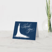 Elegant Navy Blue White Wedding Gown Bridal Shower Thank You Card (Front)