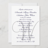 Elegant Navy Blue White Wedding Invitation Initial (Back)