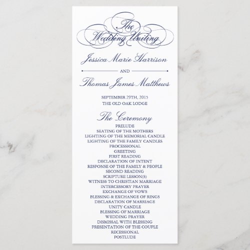 Elegant Navy Blue  White Wedding Program Template