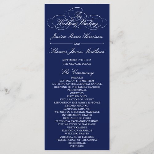 Elegant Navy Blue  White Wedding Program Template