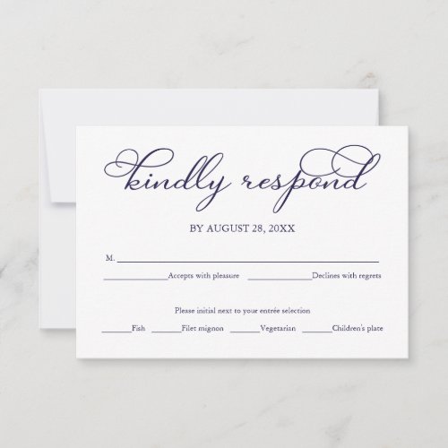 Elegant Navy Blue White Wedding RSVP Card