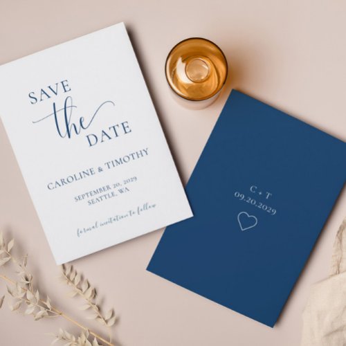 Elegant Navy Blue White Wedding Save The Date Card