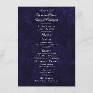 Elegant Navy Blue White Welcome Dinner Menu