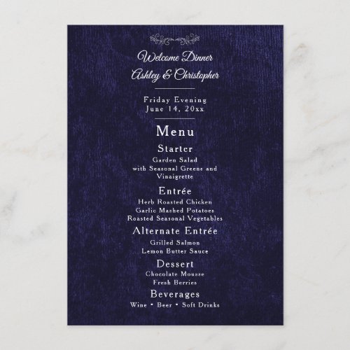 Elegant Navy Blue White Welcome Dinner