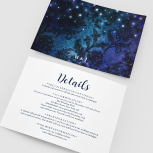 Elegant Navy Blue White Winter Wedding Details Enclosure Card