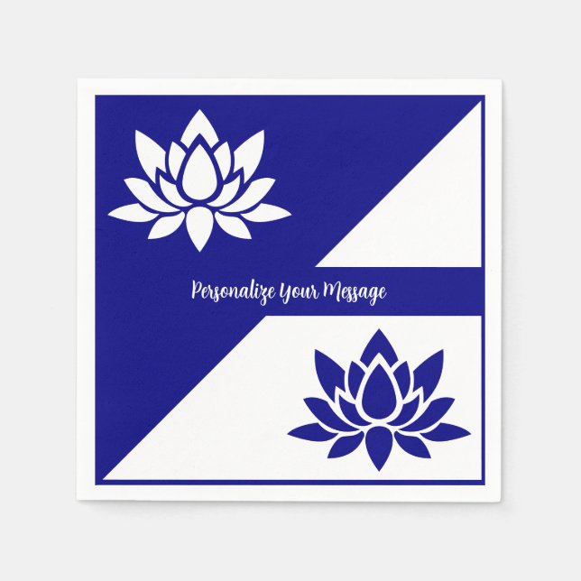 Elegant Navy Blue White Zen Yoga Lotus Flower  Napkins (Front)