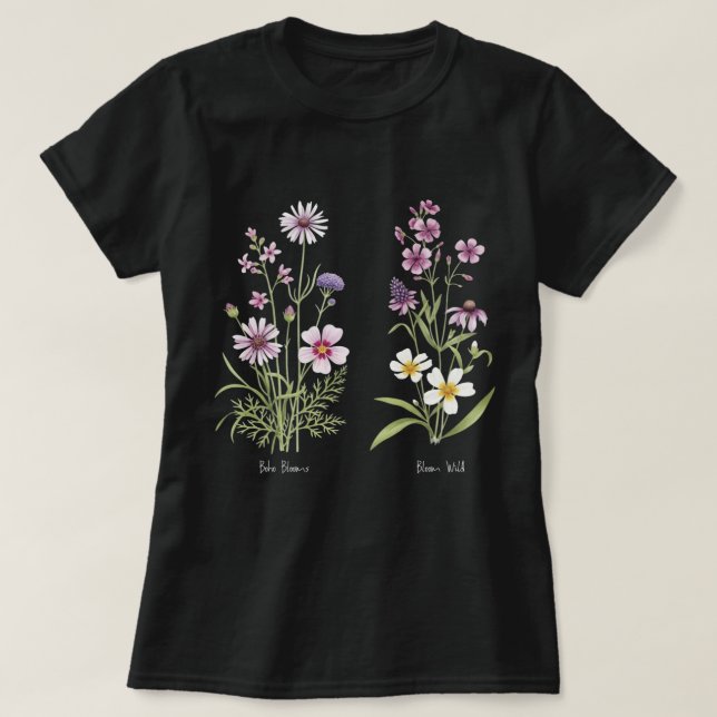 Elegant Navy Blue Wildflower Sweatshirt Watercor T-Shirt (Design Front)