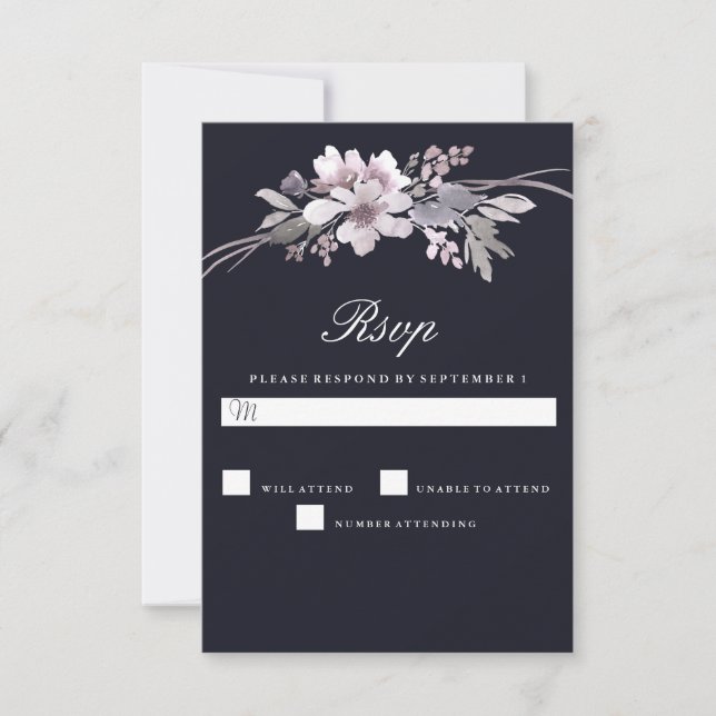 Elegant Navy Blue Winter Modern Wedding Vertical RSVP Card (Front)