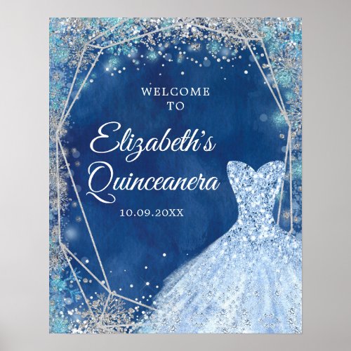 Elegant Navy Blue Winter Quinceaera Welcome Sign