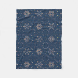 Elegant Navy Blue Winter Snowflake Pattern Fleece Blanket