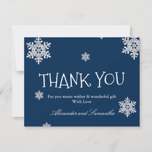 Elegant navy blue Winter Snowflake Thank You Card