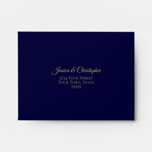 Elegant Navy Blue with Gold Lace Wedding RSVP Envelope