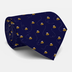 Elegant Navy Blue Yellow Bee Seamless Pattern Neck Tie