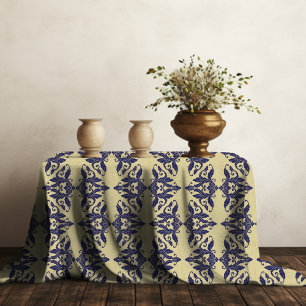 Elegant Navy Blue Yellow Vintage Damask Monogram Tablecloth