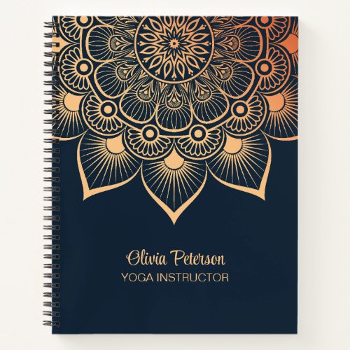 Elegant Navy Blue Yoga Instructor Mandala Notebook