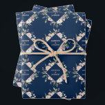 Elegant Navy Blush Blush Pink Peony Floral Wedding Wrapping Paper Sheets<br><div class="desc">Lovely pink and ivory watercolor flowers on chic navy blue wrapping paper with a beautiful diamond wreath of pretty blush and ivory peonies. This beautiful peony flower wedding gift wrap features the couple's names personalized in the design. Customize this elegant wrapping paper for your friends on their special day or...</div>