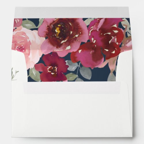 ELEGANT NAVY BLUSH BURGUNDY ROSE FLORAL ADDRESS ENVELOPE