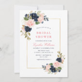 elegant navy & blush floral bridal shower invitation (Front)