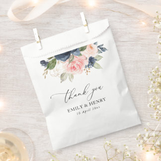 Elegant navy blush floral wedding thank you favor bag