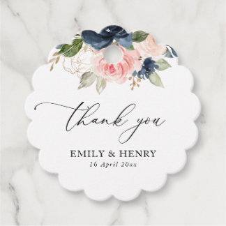 Elegant navy blush floral wedding thank you favor tags