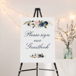 elegant Navy & blush guestbook wedding sign