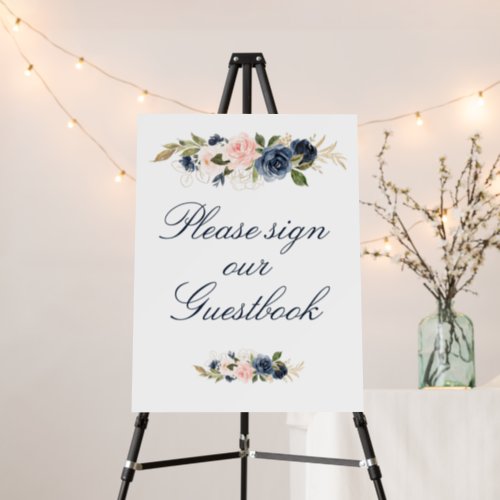 elegant Navy  blush guestbook wedding sign