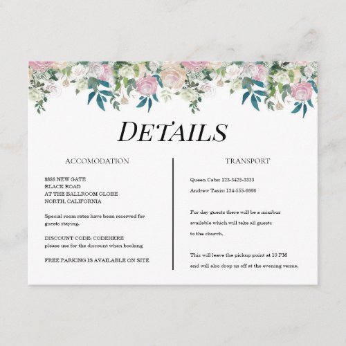 Elegant Navy Blush Pink Wedding Enclosure Card