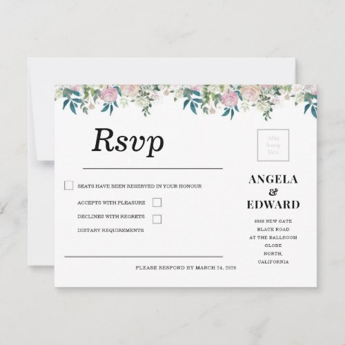 Elegant Navy Blush Pink Wedding Invitation