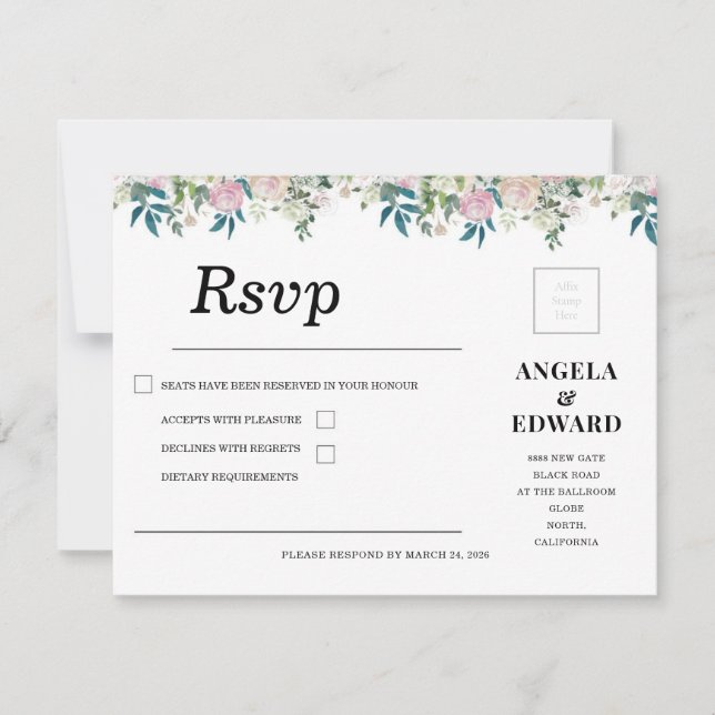 Elegant Navy Blush Pink Wedding Invitation (Front)