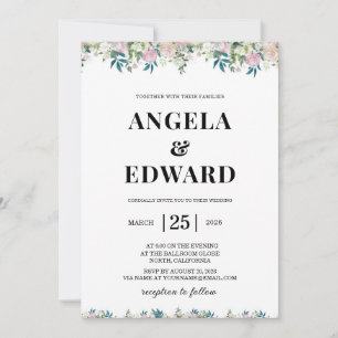 Elegant Navy Blush Pink Wedding Invitation