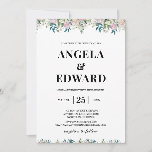 Elegant Navy Blush Pink Wedding Invitation