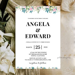 Elegant Navy Blush Pink Wedding Invitation