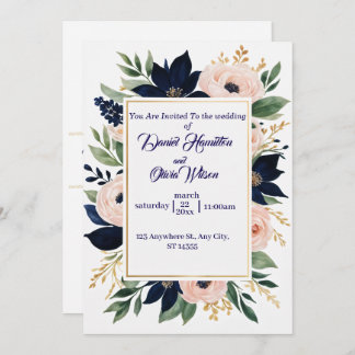 Elegant Navy & Blush Wedding Celebration Invitation