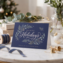Elegant Navy Botanical Corporate Happy Holidays
