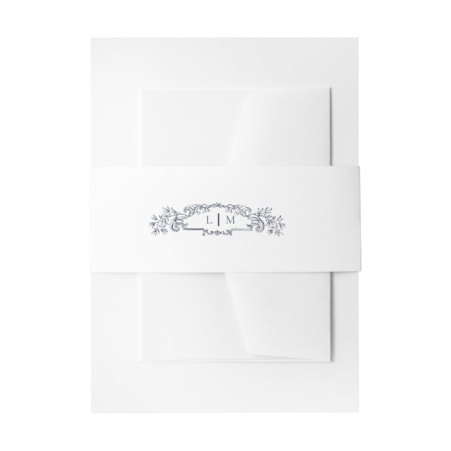 Elegant Navy botanical crest monogram wedding Invitation Belly Band (Front Example)