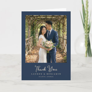 Elegant Navy Botanical Photo Letterpress Thank You Card