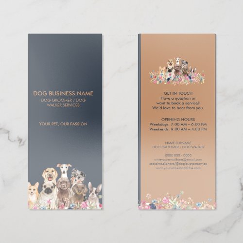 Elegant Navy Brown Dogs Floral Pet Care Brochure