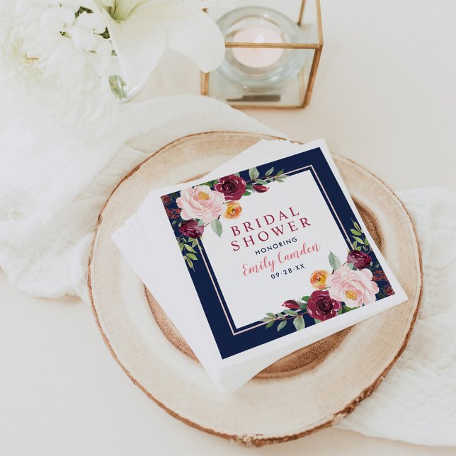 Elegant Navy Burgundy Bridal Shower Wedding Napkins (Creator Uploaded)