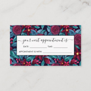 Elegant Navy Burgundy Christmas Floral Watercolor Appointment Card