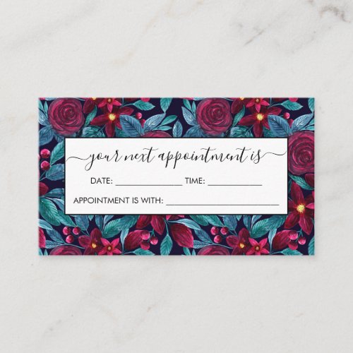 Elegant Navy Burgundy Christmas Floral Watercolor Appointment Card