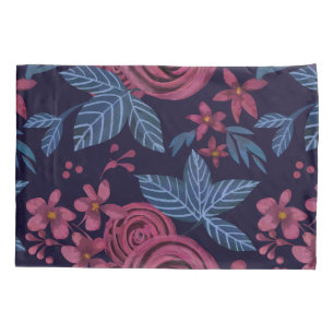 Elegant Navy Burgundy Floral Watercolo Pillow Case