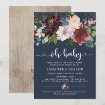 Elegant Navy Burgundy Florals Baby Shower